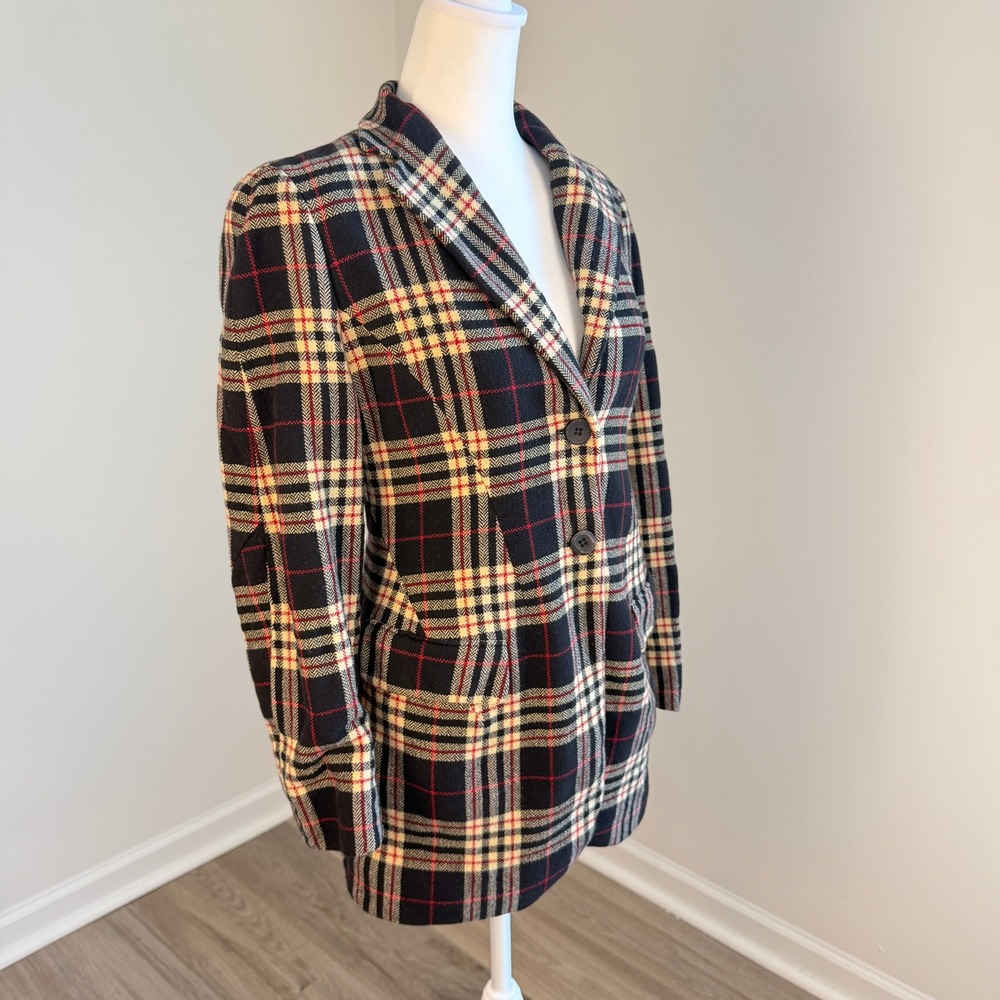 Jil Sander+ Plaid Wool Cashmere Blazer Women 38 IT Black Tan Red Italian Luxury - Picture 4 of 12